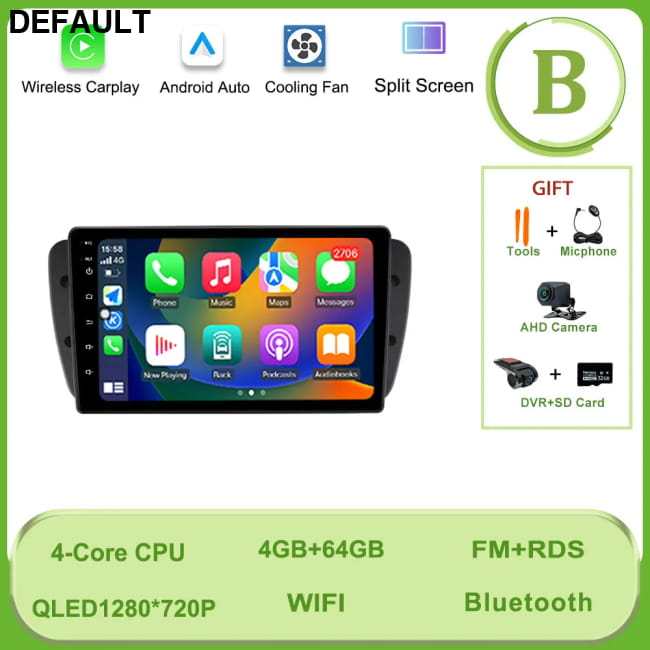 Car Radio Video Multimedia Player Carplay Android GPS (B) 4G 64G DVR