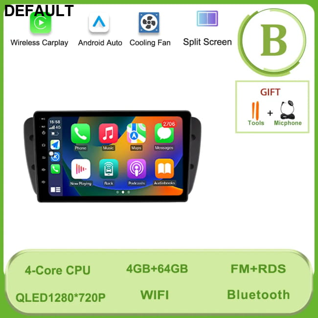 Car Radio Video Multimedia Player Carplay Android GPS (B) 4G 64G T