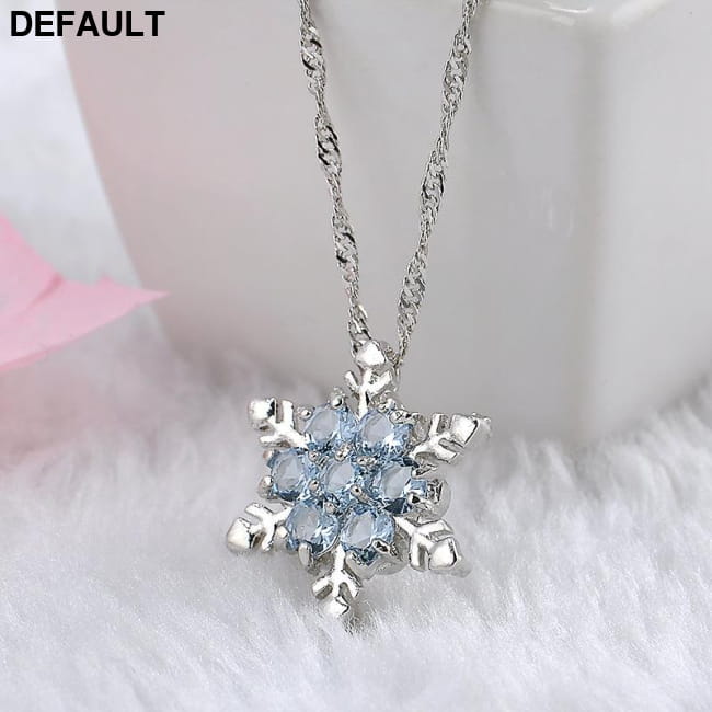 Charm Vintage lady Blue Crystal Snowflake Zircon Flower Necklaces Sterling Silver