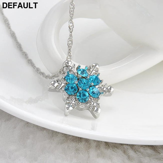 Charm Vintage lady Blue Crystal Snowflake Zircon Flower Necklaces Sterling Silver