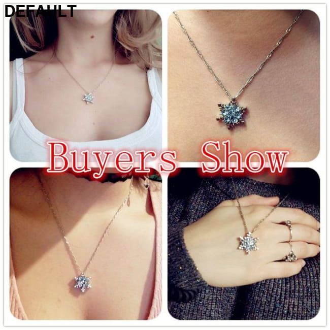 Charm Vintage lady Blue Crystal Snowflake Zircon Flower Necklaces Sterling Silver