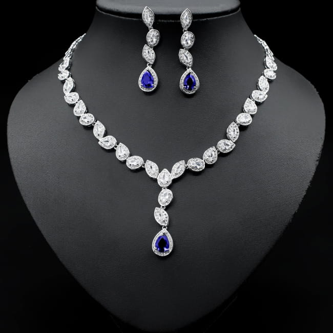 Colorful Zircon Necklace Earrings Clavicle Chain Female Blue Sterling Silver Sets Necklaces Jewelry