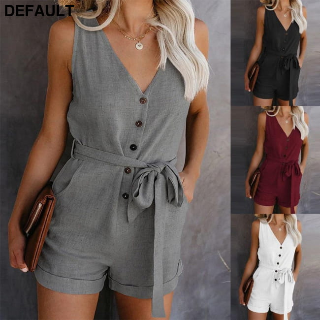 Combishort Femme Plus Size Button Jumpsuit Women Casual V Jumpsuits & Rompers Best Selling Products Clothing
