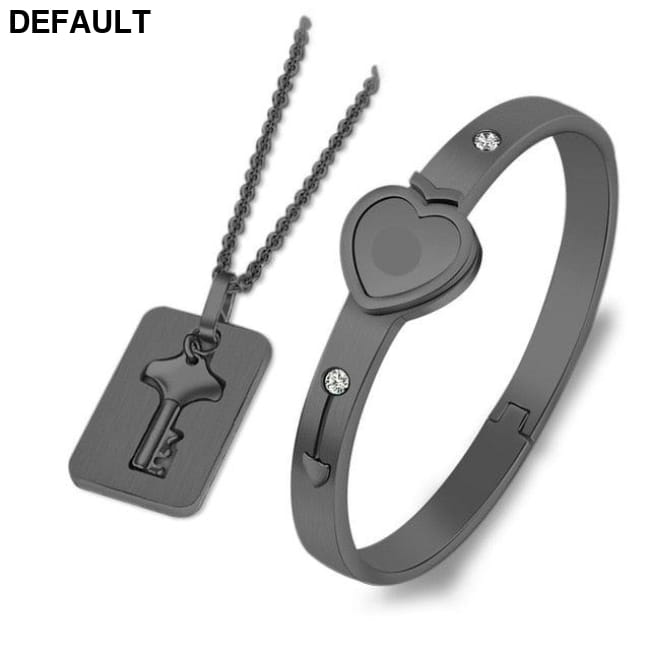 Couple Lovers Jewelry Love Heart Lock Bracelet Stainless Black Gun Plated Sterling Silver Necklace Sets Necklaces