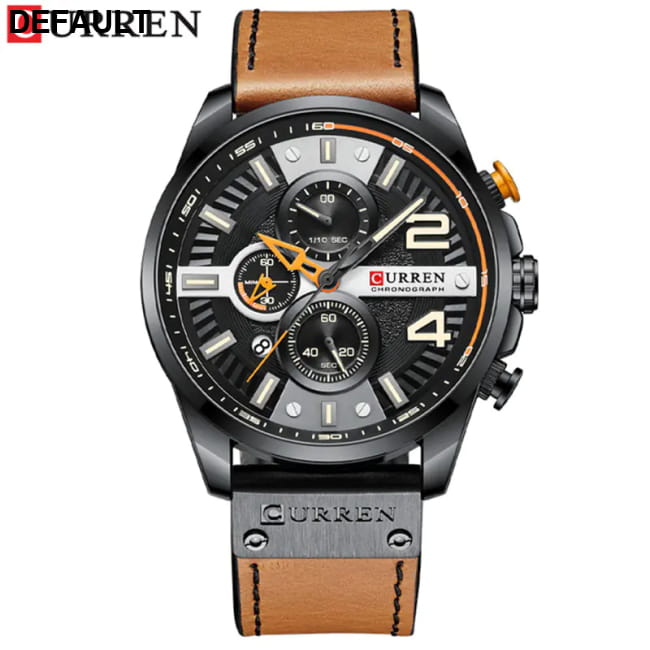 Curren 8393 Men’s Waterproof Leather Watch with Calendar Brown Black Men Sport Watches