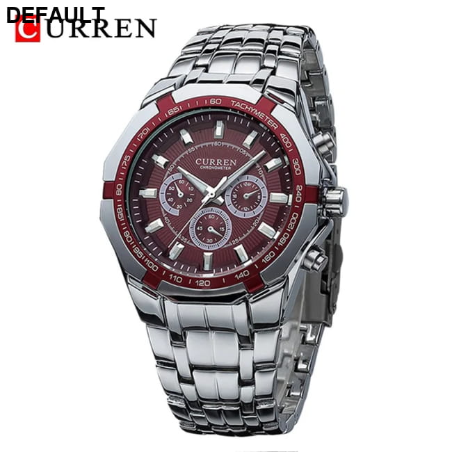 CURREN Men Luxury Brand Military Sport Mens Watches Full Silver Red