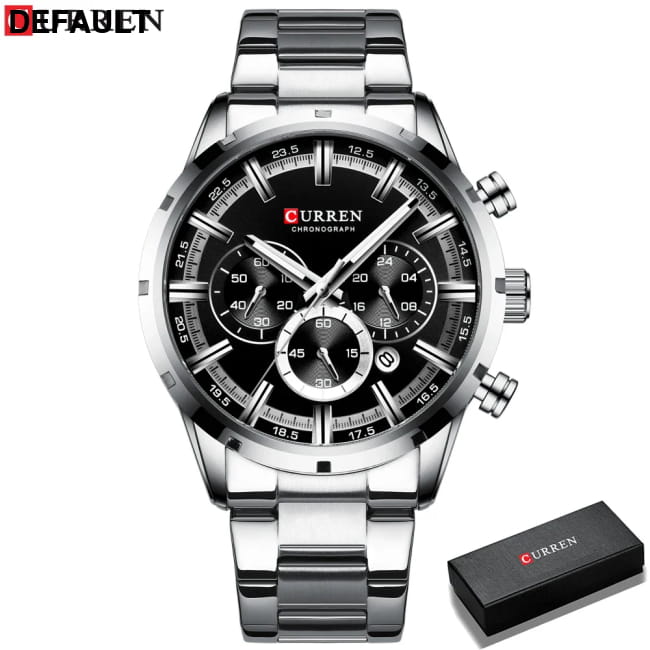 Curren Men’s Watch Blue Dial Stainless Steel Band Date Mens Silver black box / CHINA Men Quartz Watches Best Selling