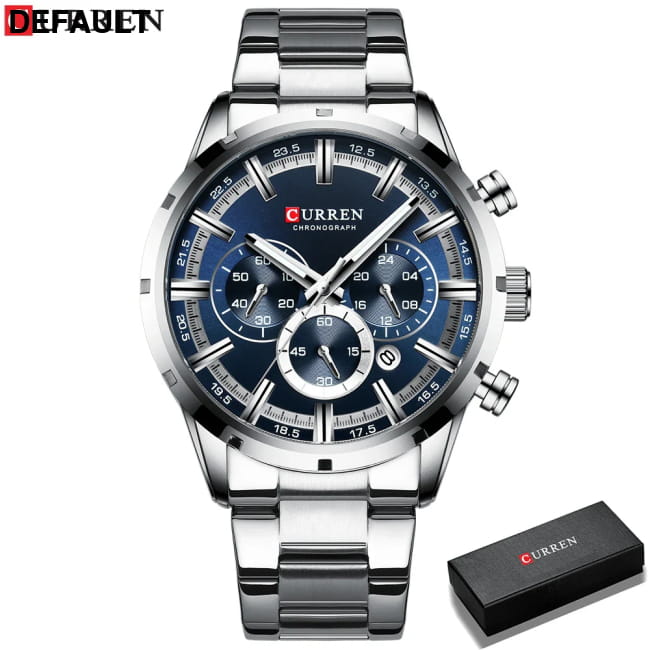 Curren Men’s Watch Blue Dial Stainless Steel Band Date Mens Silver box / CHINA Men Quartz Watches Best Selling Products