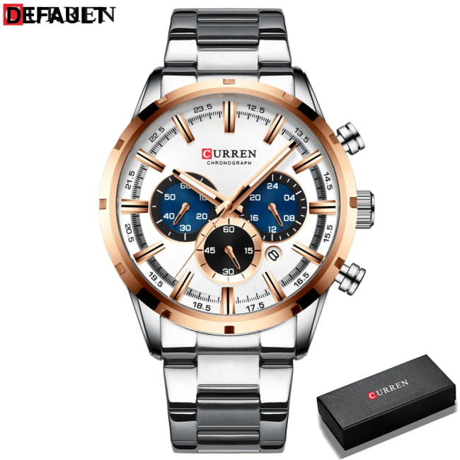 Curren Men’s Watch Blue Dial Stainless Steel Band Date Mens Silver white box / CHINA Men Quartz Watches Best Selling