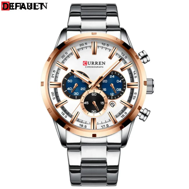 Curren Men’s Watch Blue Dial Stainless Steel Band Date Mens Silver white / CHINA Men Quartz Watches Best Selling