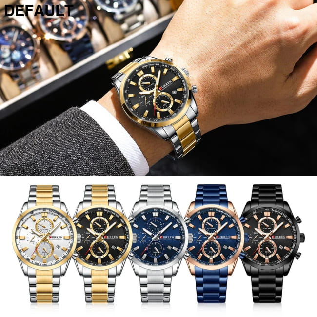 Curren Quartz Chrono Sport Watch with Stainless Steel Bracelet Men Watches