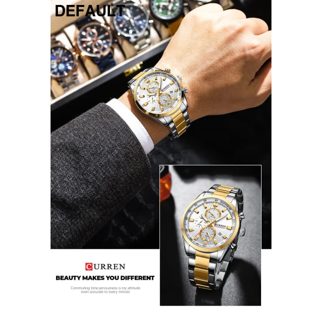 Curren Quartz Chrono Sport Watch with Stainless Steel Bracelet Men Watches