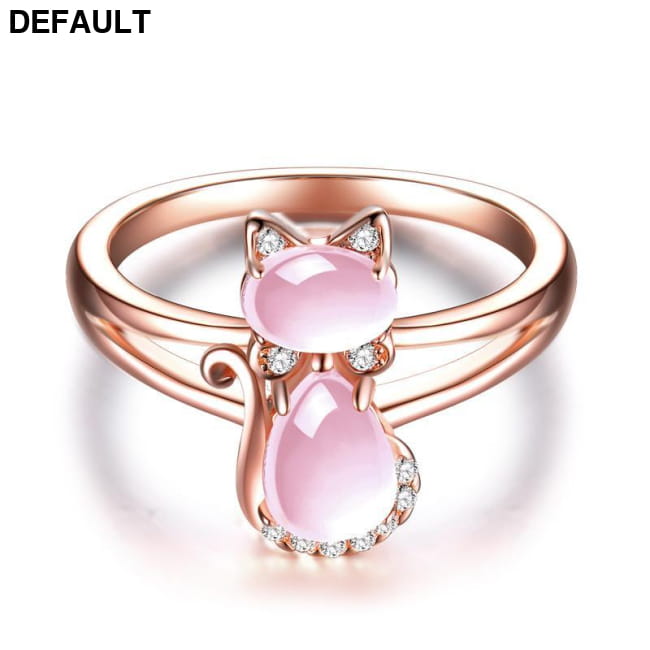 Cute Cat Animal CZ Ross Quartz Crystal Pink Opal Rings SIZE-6 Sterling Silver