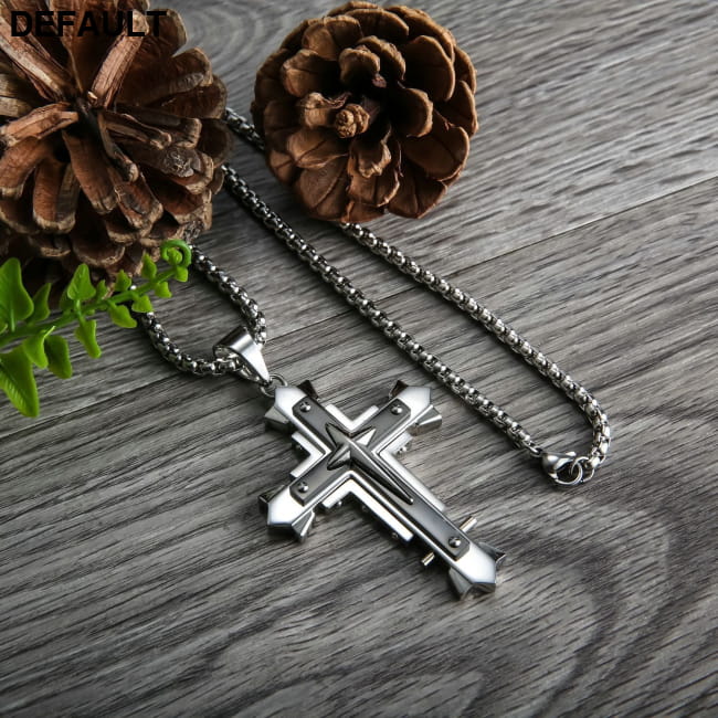 Dark Knight Three Layer Cross Stainless Steel Necklace DFDFG / CN Men Necklaces Sterling Silver