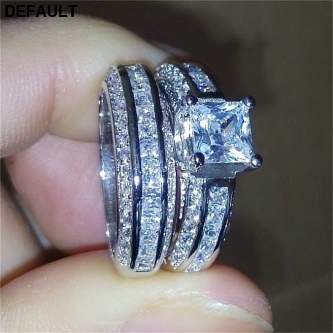 Elegant Wedding Ring Set For Woman Cubic Zirconia vintage Sterling Silver Rings