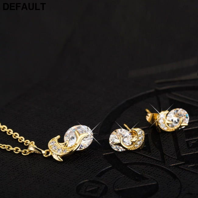 Elegant Women Jewelry Creative Dolphin Pendant Rhinestone Earrings Set Sterling Silver Necklace Sets