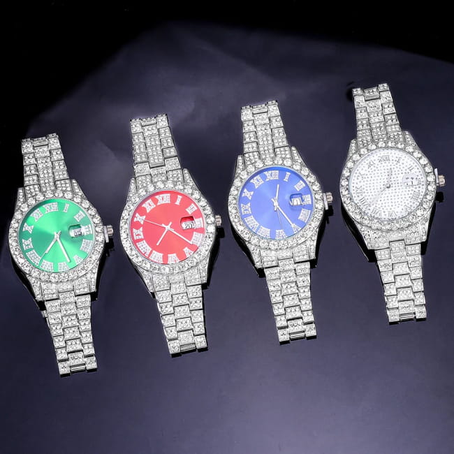 Exquisite Watch Set with Gift Box Cuban Chain Diamond Men Bracelets Jewelry Sets
