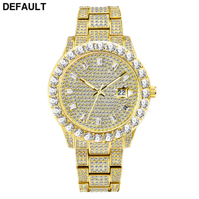Fashionable Large Dial Full Diamond Watch Gold Women Watches