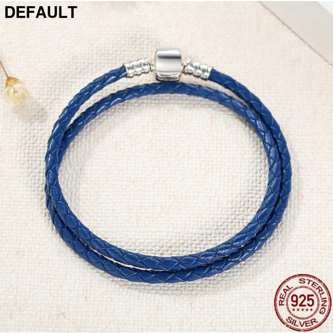 Genuine Long Double Black Braided Leather Chain Women Royal Blue / 34cm Bracelets Best Selling Products
