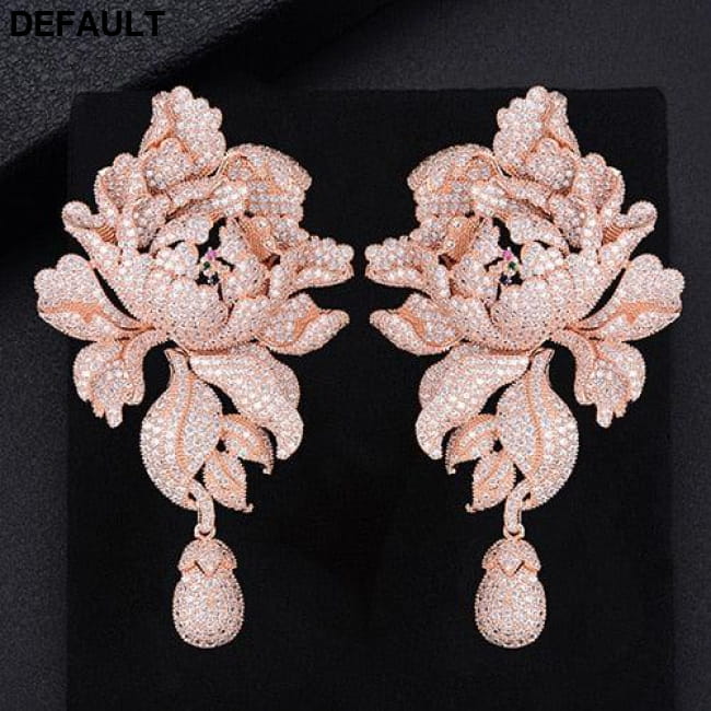 GODK 76mm Luxury Peony Flower Blossom Cubic Zirconia Women Sterling Silver Earrings