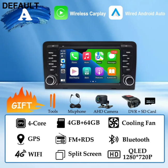 GPS Navigation 7 inch 4G Wifi Car Radio Android 16 for Audi (A) 64G AHD DVR DVD Players Motor Vehicle A/V & In-Dash