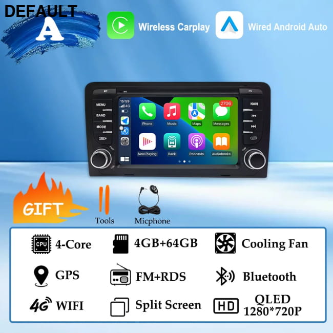 GPS Navigation 7 inch 4G Wifi Car Radio Android 16 for Audi (A) 64G DVD Players Motor Vehicle A/V & In-Dash Systems