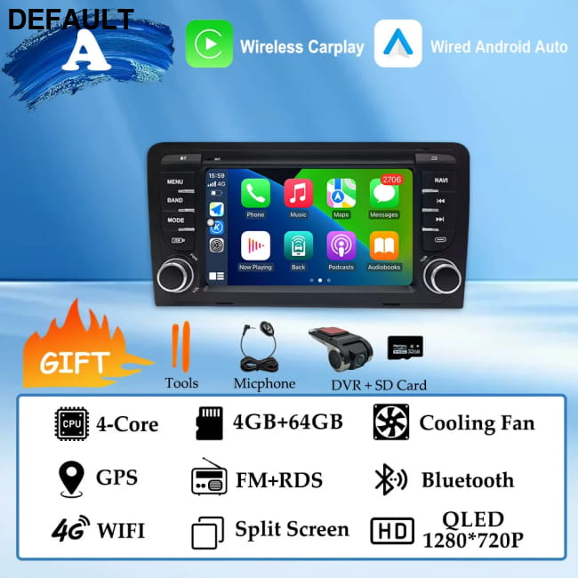 GPS Navigation 7 inch 4G Wifi Car Radio Android 16 for Audi (A) 64G DVR DVD Players Motor Vehicle A/V & In-Dash Systems
