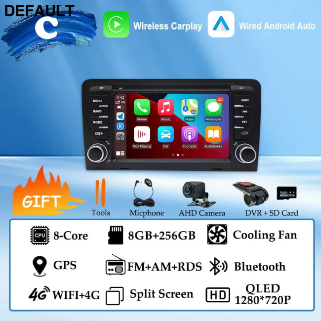 GPS Navigation 7 inch 4G Wifi Car Radio Android 16 for Audi (C) 8G 256G AHD DVR DVD Players Motor Vehicle A/V & In-Dash