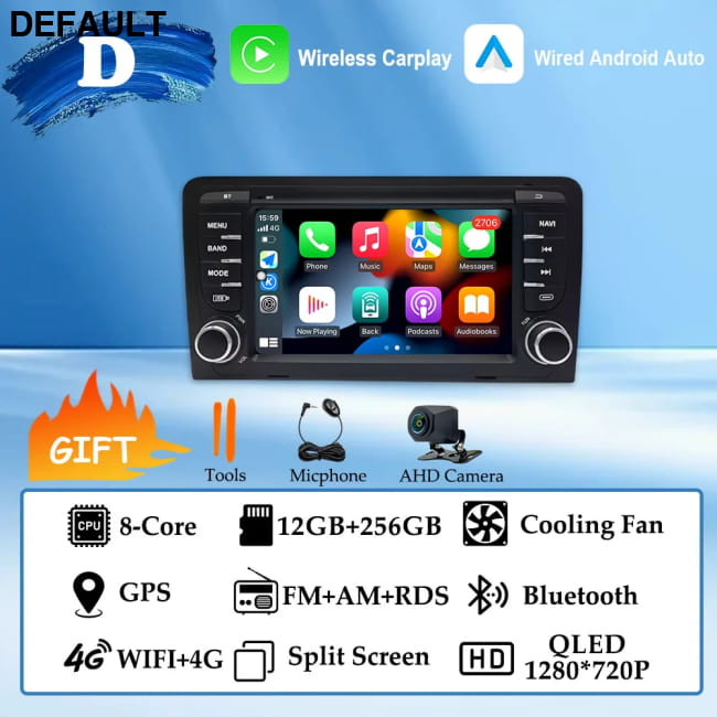 GPS Navigation 7 inch 4G Wifi Car Radio Android 16 for Audi (D) 12G 256G AHD DVD Players Motor Vehicle A/V & In-Dash