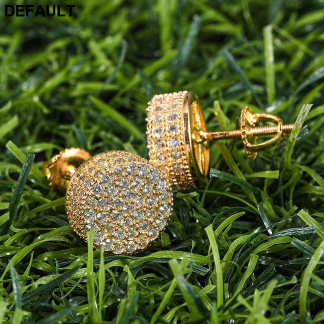 Hip HOP 1Pair Micro Full Paved Rhinestone Round Zircon CZ Men Earrings