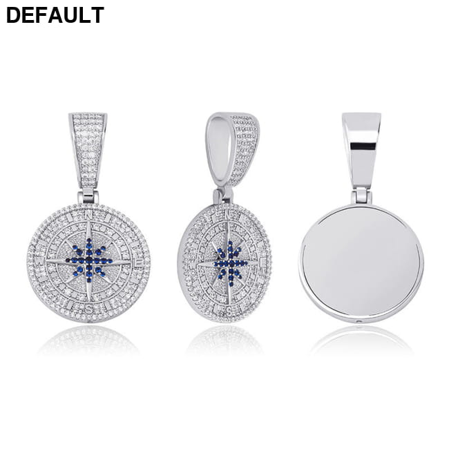 Hip-Hop Compass Pendant Necklace – 18K Gold & White Men Necklaces Sterling Silver