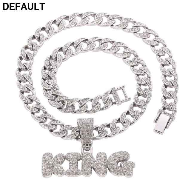 Hip Hop Diamond King Letter Pendant Necklace Cuban Chain Men Necklaces Sterling Silver