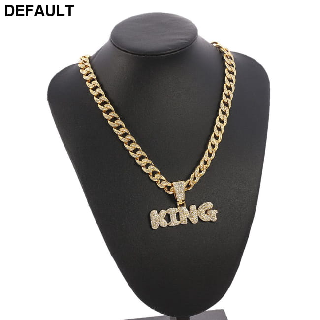 Hip Hop Diamond King Letter Pendant Necklace Cuban Chain XL2575-gold / CN Men Necklaces Sterling Silver