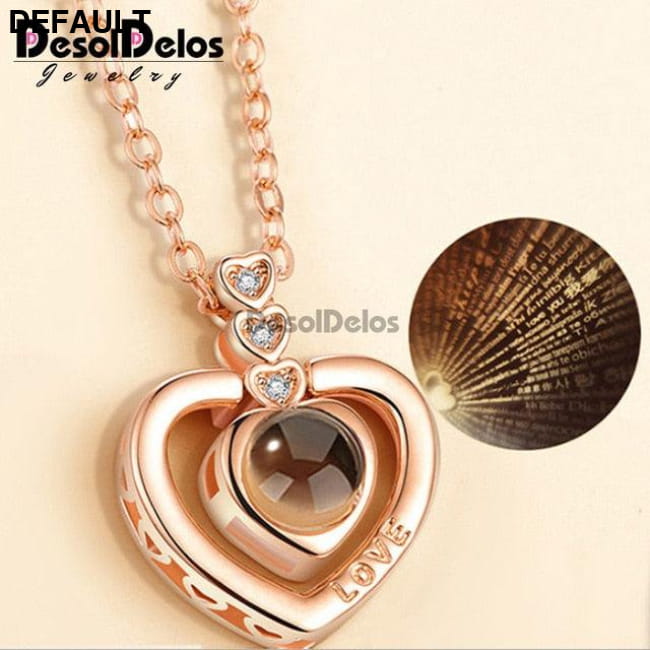 I Love You Projection Charm Pendant Necklaces Heart-shaped Sterling Silver