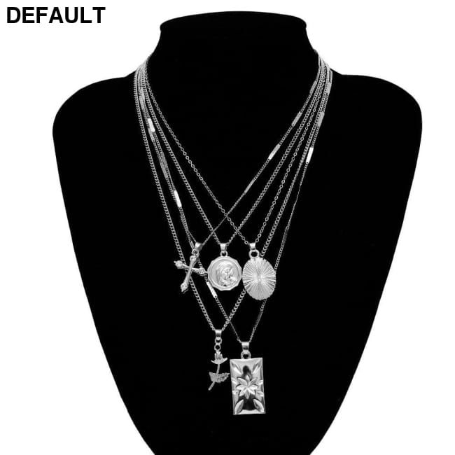 Layered Rose Cross Pendant Choker Necklace Set Boho Golden Sterling Silver Necklaces