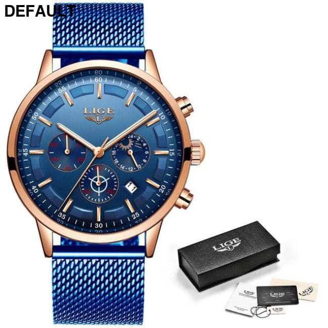 LIGE Blue Watch rose Men Sport Watches