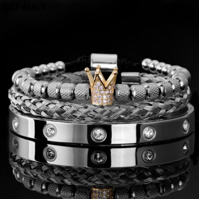 Luxury Micro Pave CZ Crown Roman Royal Charm Men Bracelets Silver God