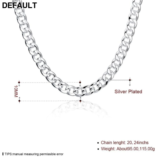 Men’s 24 ’’ 60cm 10mm N925 Sterling Silver color Necklace Men Necklaces