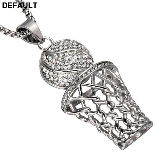Men’s Necklace Ice Gold Basketball And Hoop Silver Men Necklaces
