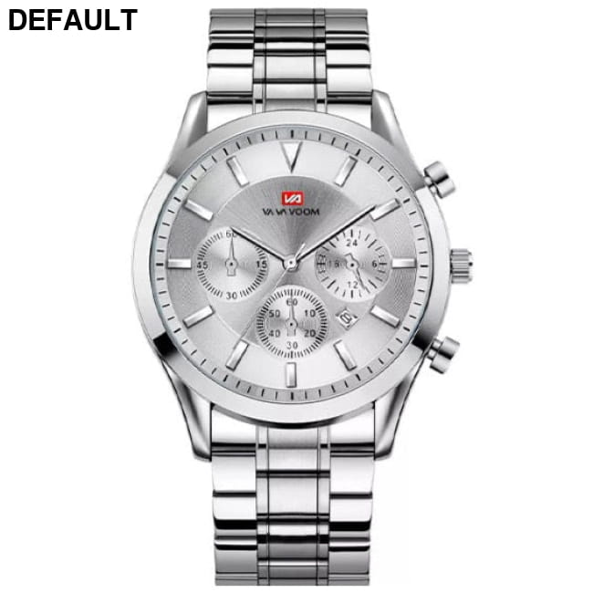 Men’s Three-eye Multi-function Sports Quartz Watch White faced silver steel chain / CN Men Sport Watches Best Selling