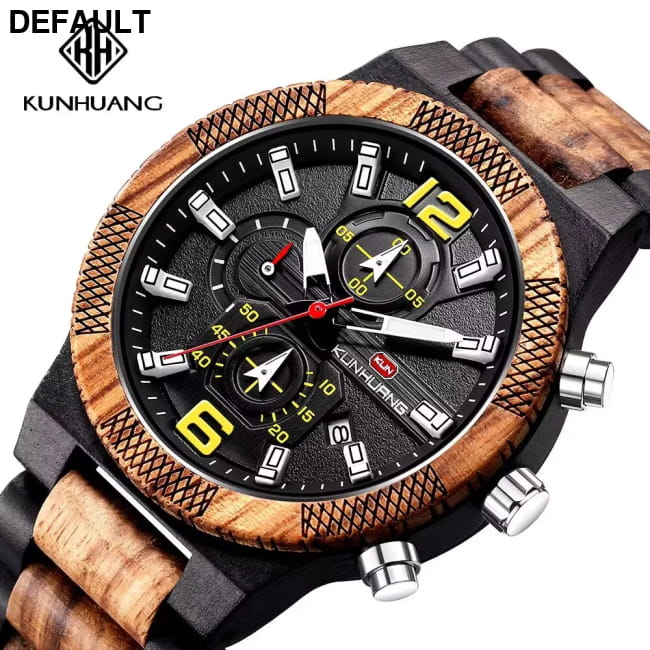 Men’s Wood Watches Luxury Luminous Multi-function Wooden Black yellow Men Sport Best Selling Products