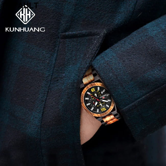 Men’s Wood Watches Luxury Luminous Multi-function Wooden Black yellow Men Sport Best Selling Products