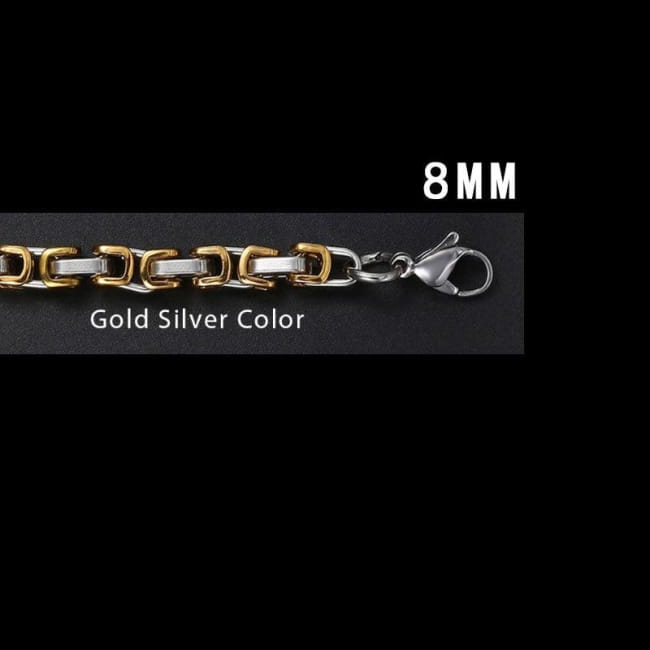 Necklace Chains Black Silver Gold Byzantine Box Link Color / 8mm Wide / 60cm Men Necklaces
