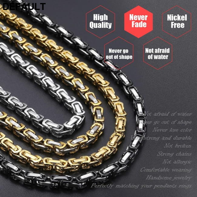 Necklace Chains Black Silver Gold Byzantine Box Link Men Necklaces