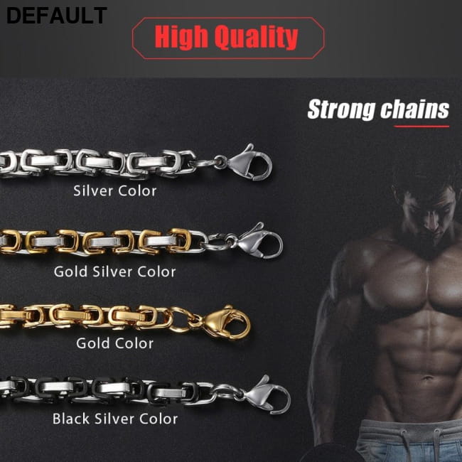 Necklace Chains Black Silver Gold Byzantine Box Link Men Necklaces
