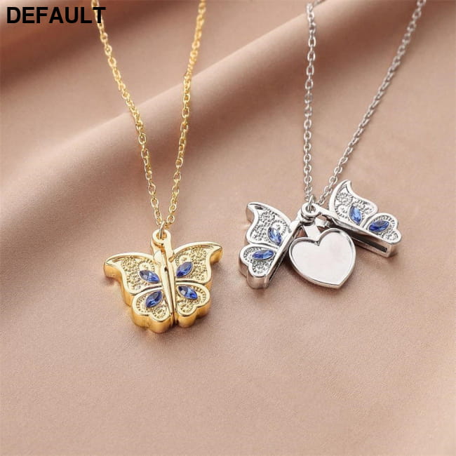 New diamond butterfly heart necklace for women openable Sterling Silver Necklaces Jewelry