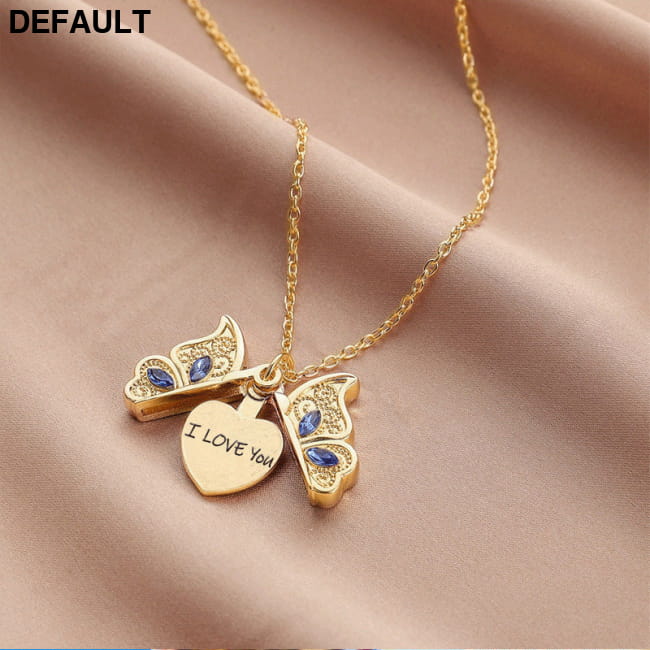 New diamond butterfly heart necklace for women openable Gold (I love You)) Sterling Silver Necklaces Jewelry