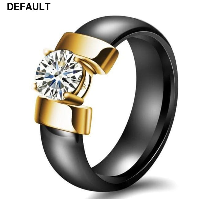 Plus Cubic Zirconia Ceramic Rings gold black / 6 Sterling Silver