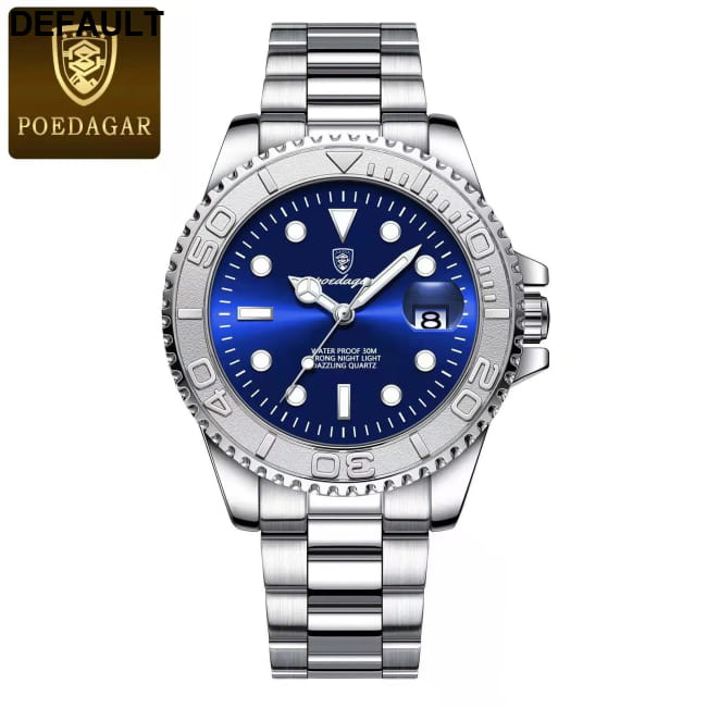 POEDAGAR Luxury Business Men Watch Waterproof Luminous Date 680 Silver Blue Quartz Watches Best Selling Products