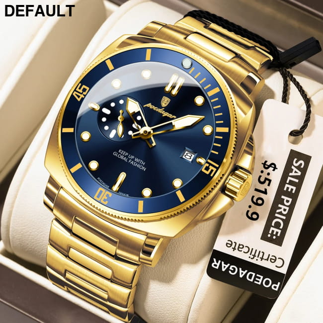 Poedagar Luxury Sports Man Wristwatch Luminous Waterproof Date Watch 873 Gold Blue Men Quartz Watches Best Selling